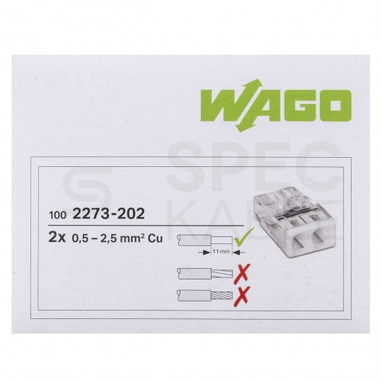 WAGO COMPACT 2273-202 Szybkozłączka 2x 0,5-2,5mm2 na drut 450V/24A ORYGINALNA 100szt.