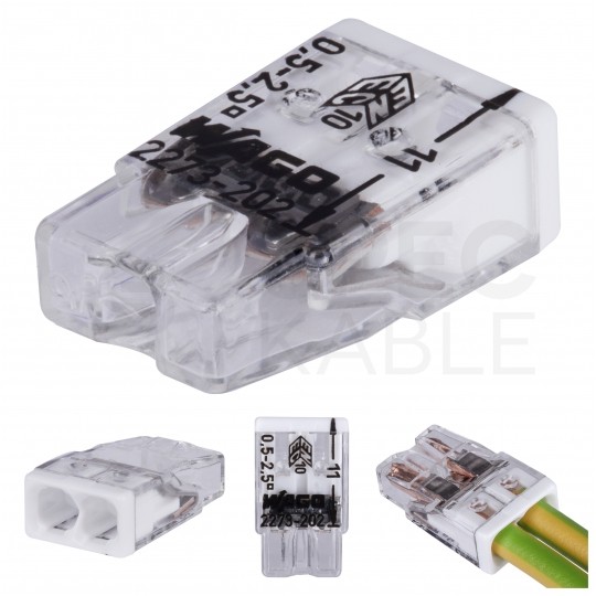 WAGO COMPACT 2273-202 Szybkozłączka 2x 0,5-2,5mm2 na drut 450V/24A ORYGINALNA woreczek 10szt.