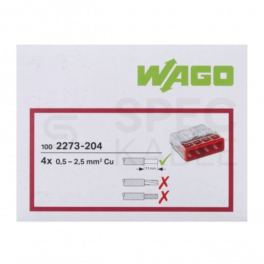 WAGO COMPACT 2273-204 Szybkozłączka 4x 0,5-2,5mm2 na drut 450V/24A ORYGINALNA 100szt.
