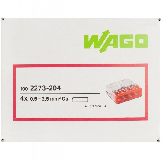 WAGO COMPACT 2273-204 Szybkozłączka 4x 0,5-2,5mm2 na drut 450V/24A ORYGINALNA 100szt.