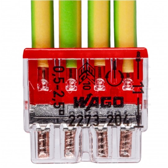WAGO COMPACT 2273-204 Szybkozłączka 4x 0,5-2,5mm2 na drut 450V/24A ORYGINALNA blister 20szt.
