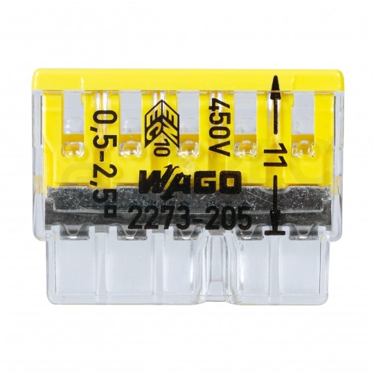WAGO COMPACT 2273-205 Szybkozłączka 5x 0,5-2,5mm2 na drut 450V/24A ORYGINALNA blister 20szt.