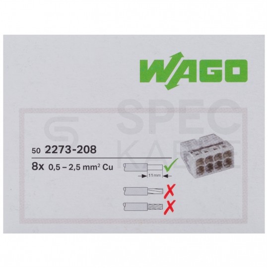 WAGO COMPACT 2273-208 Szybkozłączka 8x 0,5-2,5mm2 na drut 450V/24A ORYGINALNA 50szt.