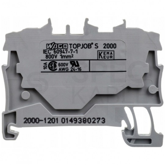 WAGO TOPJOBS 2000-1201 Złączka szynowa 2-przewodowa 1,0mm2 na szynę TH35 szara