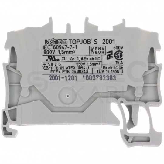 WAGO TOPJOBS 2001-1201 Złączka szynowa 2-przewodowa 1,5mm2 na szynę TH35 szara