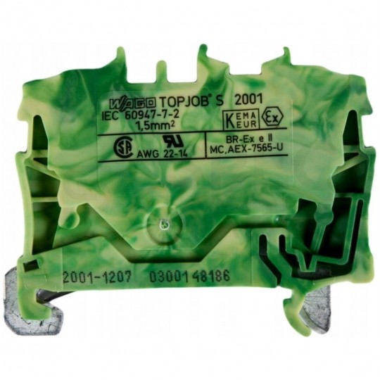 WAGO TOPJOBS 2001-1205 Złączka szynowa 2-przewodowa 1,5mm2 na szynę TH35 żółto-zielona