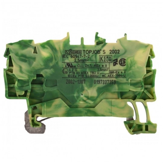 WAGO TOPJOBS 2002-1307 Złączka szynowa 3-przewodowa 2,5mm2 na szynę TH35 żółto-zielona