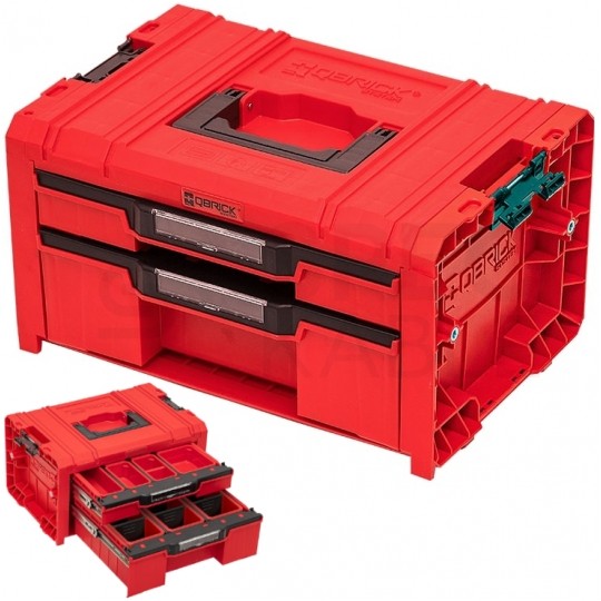 Walizka szafka na narzędzia i akcesoria z 2x przegrodami szufladami 450x310x244 4,5l+9,5l czerwona QBRICK SYSTEM PRO RED Ultra HD Drawer 2 Toolbox Basic