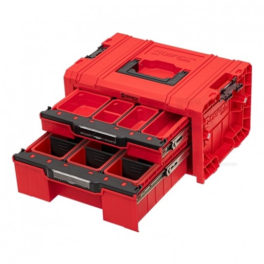 Walizka szafka na narzędzia i akcesoria z 2x przegrodami szufladami 450x310x244 4,5l+9,5l czerwona QBRICK SYSTEM PRO RED Ultra HD Drawer 2 Toolbox Basic