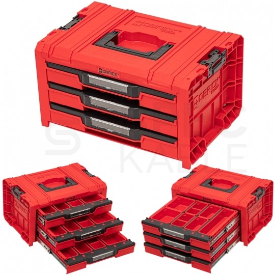 Walizka szafka na narzędzia i akcesoria z 3x przegrodami szufladami 450x310x244 3x4,5l czerwona QBRICK SYSTEM PRO Drawer RED Ultra HD 3 Toolbox Expert