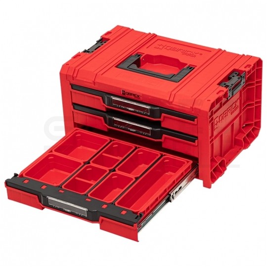 Walizka szafka na narzędzia i akcesoria z 3x przegrodami szufladami 450x310x244 3x4,5l czerwona QBRICK SYSTEM PRO Drawer RED Ultra HD 3 Toolbox Expert