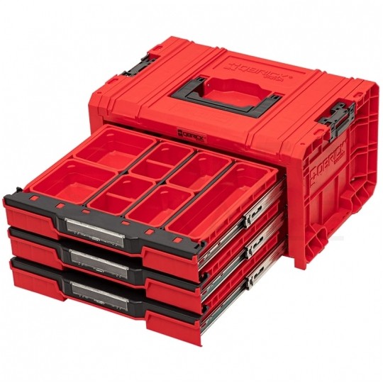 Walizka szafka na narzędzia i akcesoria z 3x przegrodami szufladami 450x310x244 3x4,5l czerwona QBRICK SYSTEM PRO Drawer RED Ultra HD 3 Toolbox Expert