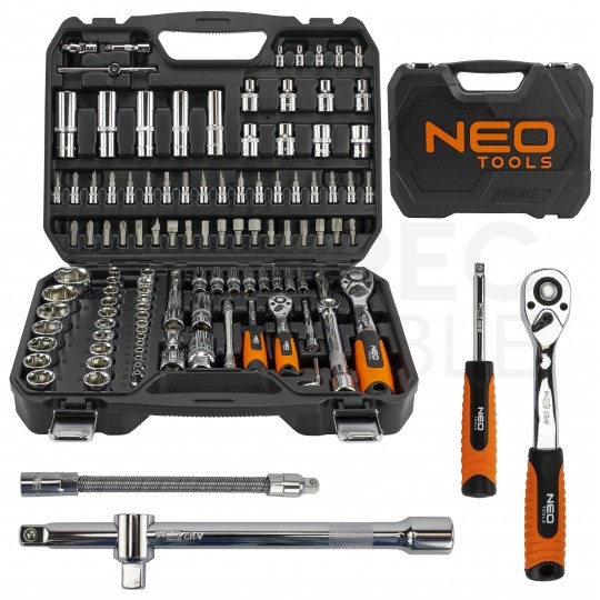 Walizkowy zestaw kluczy nasadowych 1/2" 1/4" 111 elementów 08-910 NEO