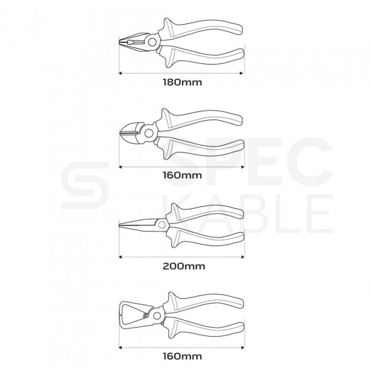 Walizkowy zestaw narzędzi izolowanych dla elektryka 4 sztuki: kombinerki, szczypce boczne, półokrągłe, do ściągania izolacji VDE 1kV NEO 01-236