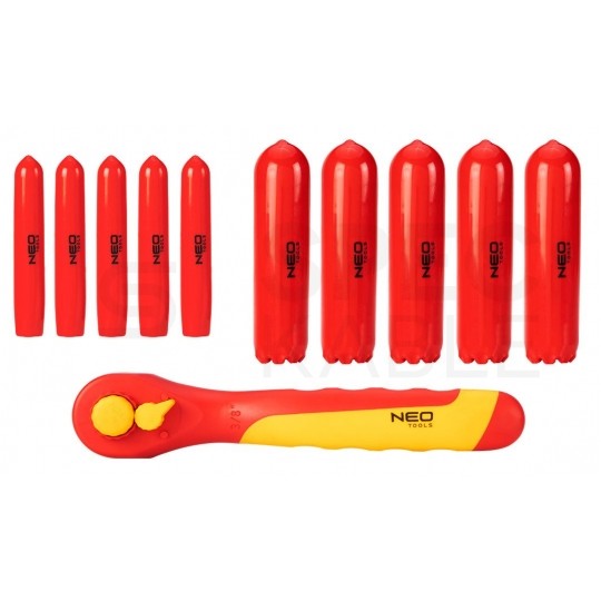 Walizkowy zestaw narzędzi izolowanych dla elektryka 51 elementów: szczypce, wkrętaki, nasadki, klucze, znaki; do serwisowania aut elektrycznych / hybrydowych NEO 01-312