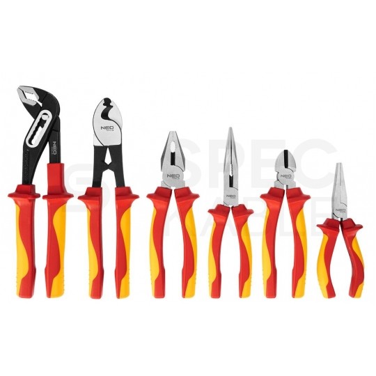Walizkowy zestaw narzędzi izolowanych dla elektryka 51 elementów: szczypce, wkrętaki, nasadki, klucze, znaki; do serwisowania aut elektrycznych / hybrydowych NEO 01-312