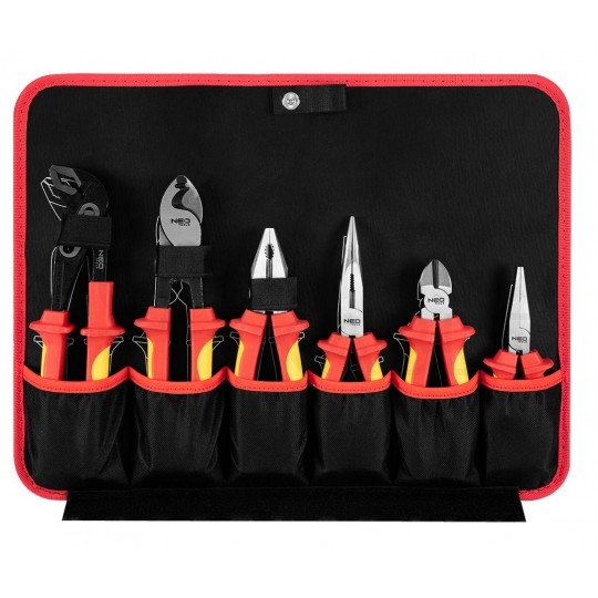 Walizkowy zestaw narzędzi izolowanych dla elektryka 51 elementów: szczypce, wkrętaki, nasadki, klucze, znaki; do serwisowania aut elektrycznych / hybrydowych NEO 01-312