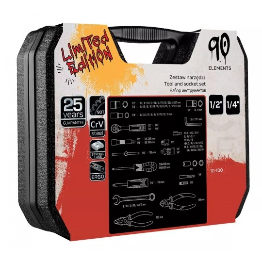 Walizkowy zestaw narzędzi warsztatowych 90 elementów: klucze, szczypce, wkrętaki, bity M4K GARAGE NEO 10-100