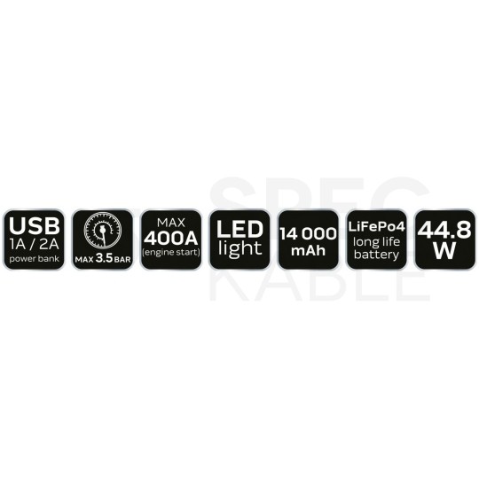 Wielofunkcyjny Jump Starter 4w1 - Rozruch, Kompresor 3,5bar, Latarka, Powerbank 14000mAh NEO 11-997