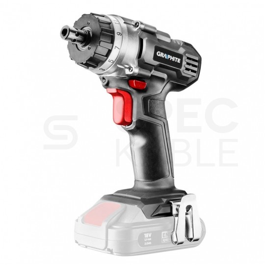 Wiertarko-wkrętarka akumulatorowa 18V Li-Ion z uchwytem samozaciskowym 10mm, adapterem kątowym oraz adapterem krawędziowym bez akumulatora ENERGY+ GRAPHITE 58G022-AD