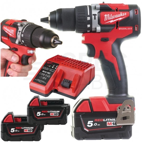 Wiertarko-wkrętarka bezszczotkowa akumulatorowa 18V w walizce z akumulatorami M18 CBLPD-502C M18 MILWAUKEE
