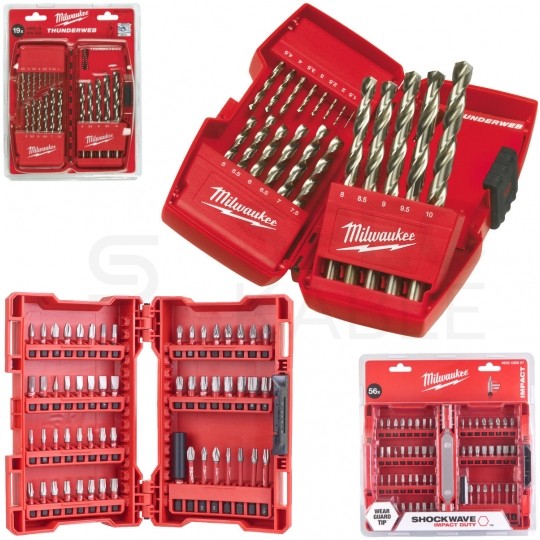 Wiertła do metalu HSS-G 19 szt. + zestaw bitów Shockwave 56 szt. MILWAUKEE