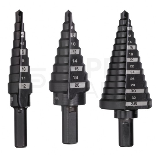 Wiertła wielostopniowe do metalu (4-12mm , 4-20mm, 6-35mm) Zestaw 3szt w kasecie MILWAUKEE