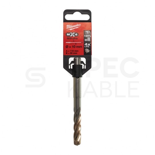Wiertło do betonu zbrojonego SDS-Plus 10x115mm MX4 z uchwytem SDS+ i końcówką centrującą MILWAUKEE