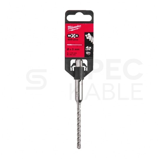 Wiertło do betonu zbrojonego SDS-Plus 5x115mm MX4 z uchwytem SDS+ i końcówką centrującą MILWAUKEE