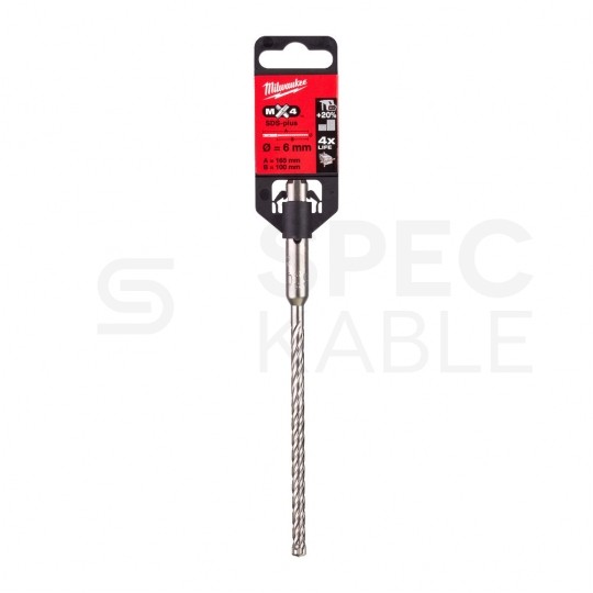 Wiertło do betonu zbrojonego SDS-Plus 6x165mm MX4 z uchwytem SDS+ i końcówką centrującą MILWAUKEE