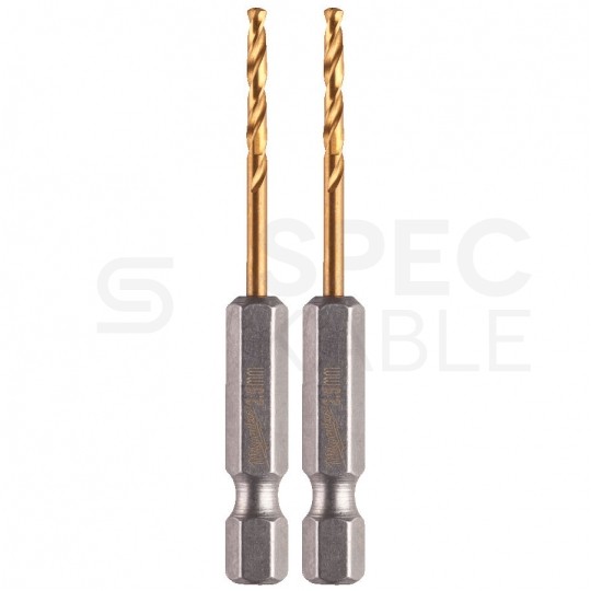 Wiertło do metalu HSS-G TIN 2,5x62mm RED HEX z uchwytem 1/4" Shockwave MILWAUKEE Blister 2szt