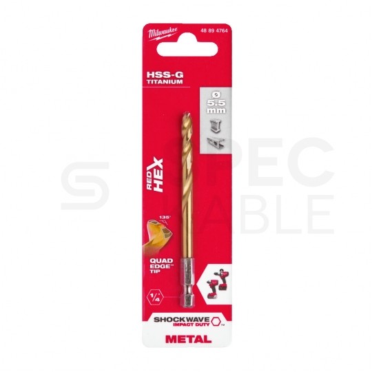 Wiertło do metalu HSS-G TIN 5,5x104mm RED HEX z uchwytem 1/4" Shockwave MILWAUKEE