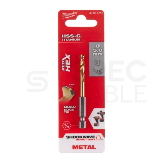 Wiertło do metalu HSS-G TIN 5x80mm RED HEX z uchwytem 1/4" Shockwave MILWAUKEE