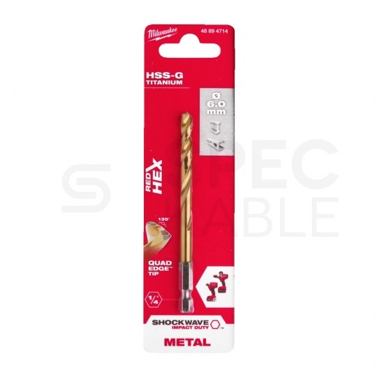 Wiertło do metalu HSS-G TIN 6x105mm RED HEX z uchwytem 1/4" Shockwave MILWAUKEE