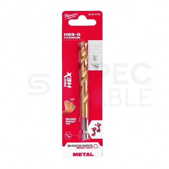 Wiertło do metalu HSS-G TIN 8,5x114mm RED HEX z uchwytem 1/4" Shockwave MILWAUKEE