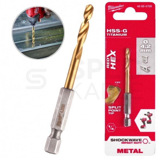 Wiertło do metalu HSS-G TiN walcowane 4,2x28/74mm RED HEX SHOCKWAVE MILWAUKEE