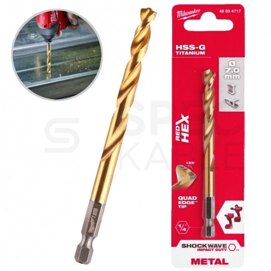 Wiertło do metalu HSS-G TiN walcowane 7x66/109mm RED HEX SHOCKWAVE MILWAUKEE