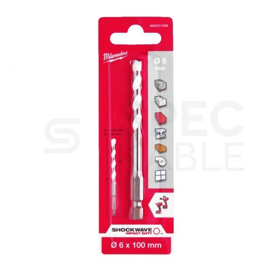 Wiertło uniwersalne 6x100mm z uchwytem 1/4" HEX i końcówką TCT MILWAUKEE