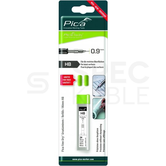 Wkłady zapasowe (24 sztuki) do ołówka PICA 7070 grafitowe 0,9mm (twardość HB) PICA Fine Dry 7030