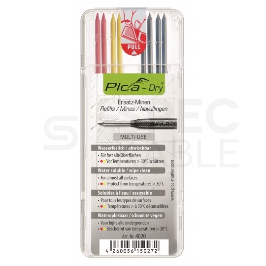 Wkłady zapasowe (8 sztuk) do ołówka PICA 3030 MIX kolorów 2,8mm (rozpuszczalne) PICA-Dry 4020