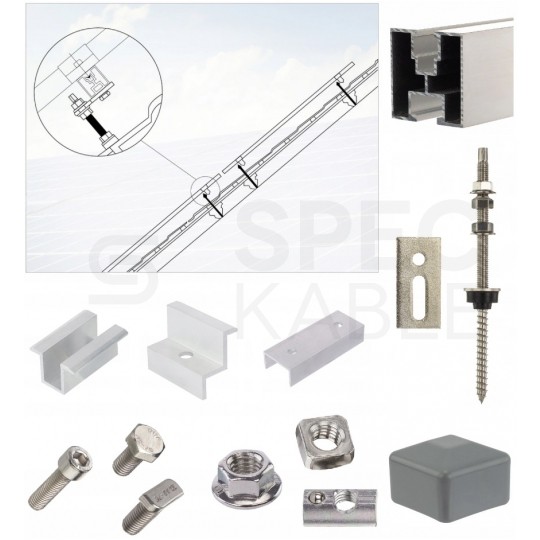 Wkręt śruba dwugwintowa M10x250mm nierdzewna A2 z uszczelką EPDM + adapter montażowy 80x30x5mm