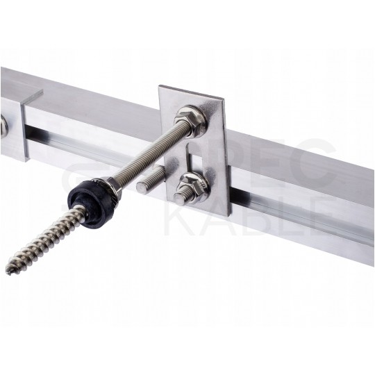 Wkręt śruba dwugwintowa M10x250mm nierdzewna A2 z uszczelką EPDM + adapter montażowy 80x30x5mm