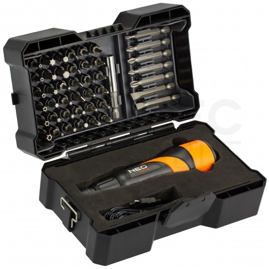 Wkrętak akumulatorowy Micro-USB 3,6V Li-Ion 2.1Nm 280rpm + komplet bitów + etui NEO 04-200
