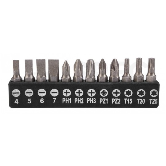 Wkrętak uniwersalny z elastycznym grotem + Bity PH / PZ / SL / T 12szt. NEO 04-215