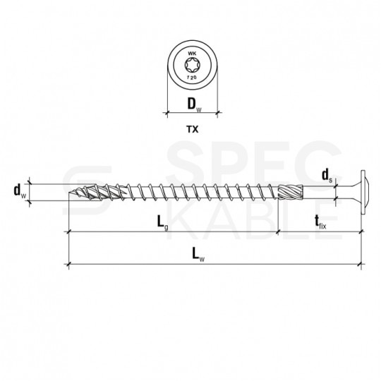 Wkręty ciesielskie z łbem podkładkowym i gniazdem TORX 8,0x180 mm KLIMAS 50szt