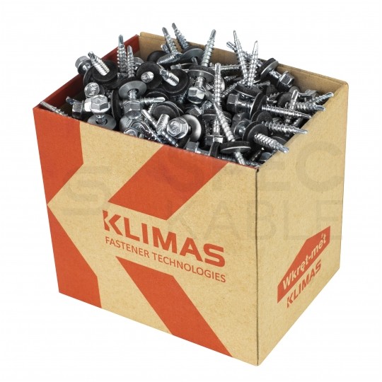 Wkręty farmerskie samowiercące 4,8x35 mm do blachy i drewna z podkładką EPDM biały ocynk KLIMAS 250szt