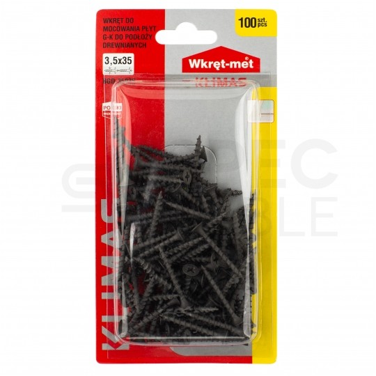 Wkręty fosfatowane 3,5x35 mm do mocowania płyt gipsowo-kartonowych do drewna KLIMAS 100szt