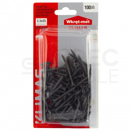 Wkręty fosfatowane 3,5x35 mm do mocowania płyt gipsowo-kartonowych do podłoża stalowego KLIMAS 100szt