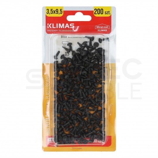 Wkręty pchełki samowiercące typu TEX do metalu 3,5x9,5 mm fosfatowane KLIMAS 200szt