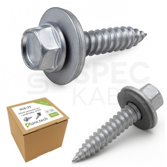 Wkręty samowiercące M6x25mm do fotowoltaiki nierdzewne A2 z podkładką EPDM 100szt